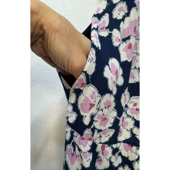 Abercrombie & Fitch Womens Floral Flowy Dress S Navy Pink White Elastic Waist Sm - Picture 15 of 16